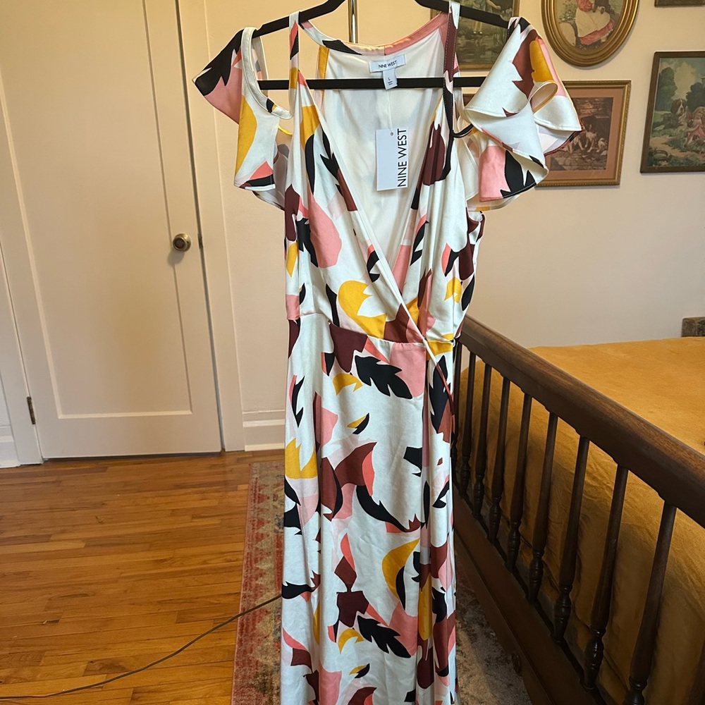 NWT Nine West Flounce Wrap Maxi Dress